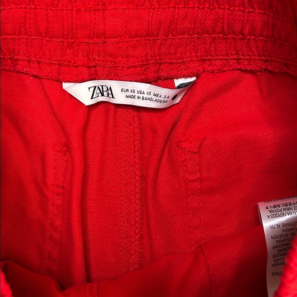 Zara Red Elastic Waist Pants with Drawstrings - Picture 3 of 9